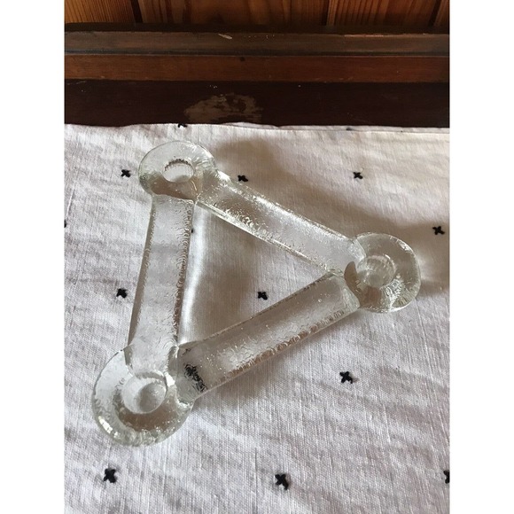 Vintage Modernist Pukeberg Triangle Glass Candle Holder Staffen Gellerstedt - Picture 1 of 7